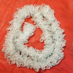 Crocheted White Lacey Scarf with Silver Accent